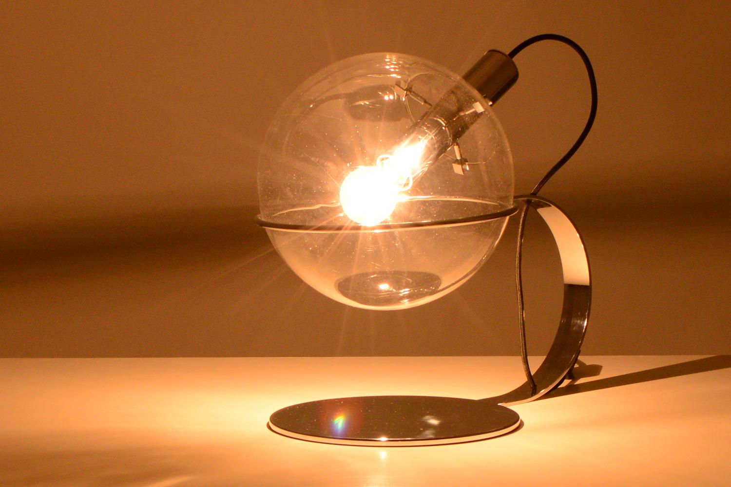Mid-Century Modern Chrome and Glass Design Globe Table Lamp, 70s