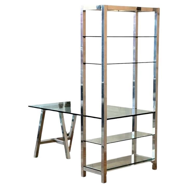 Bureau/Étagère/Étagère/Étagère à livres en chrome et verre, 1970