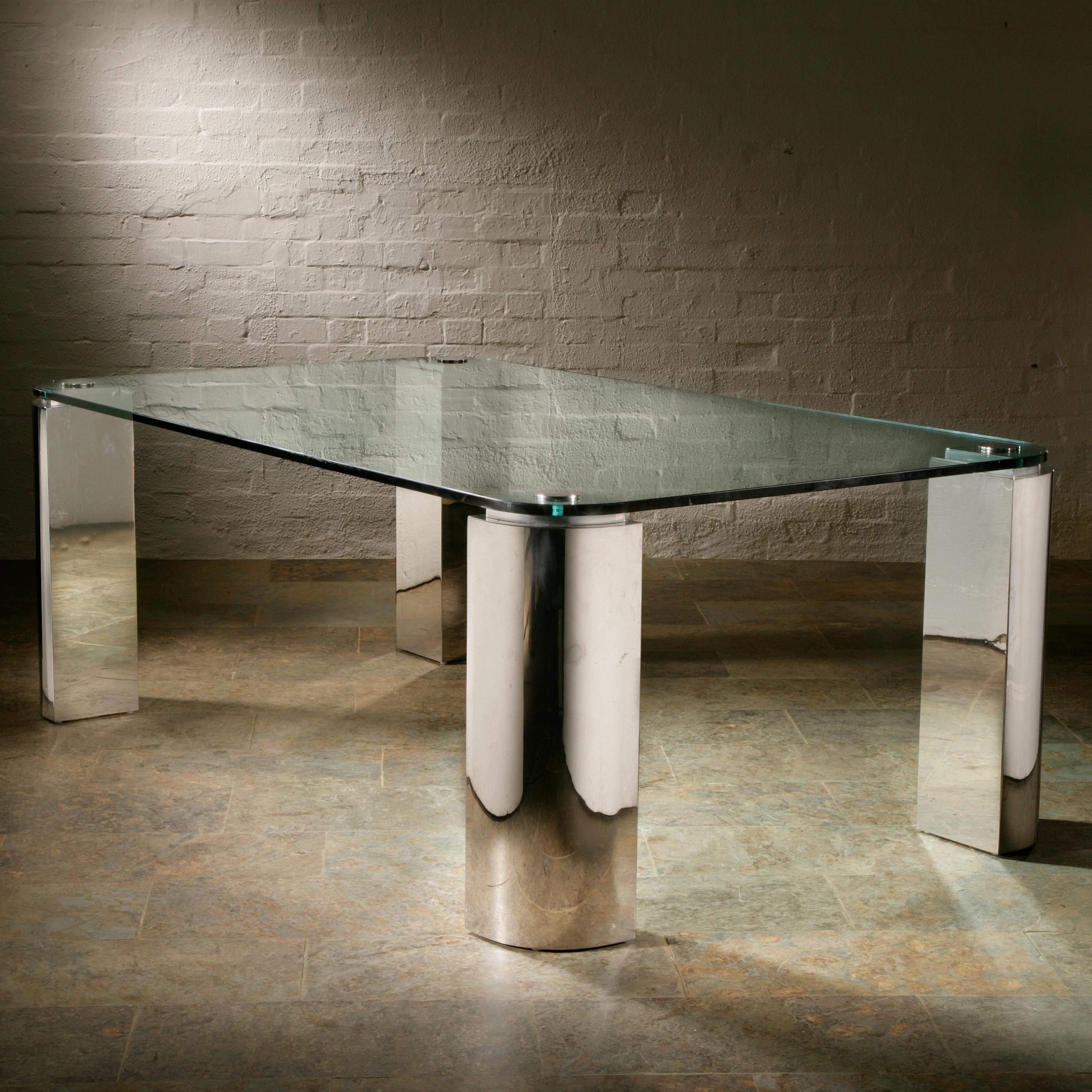 Chrome and Glass Dining Table, 1970s In Good Condition In Donhead St Mary, Wiltshire