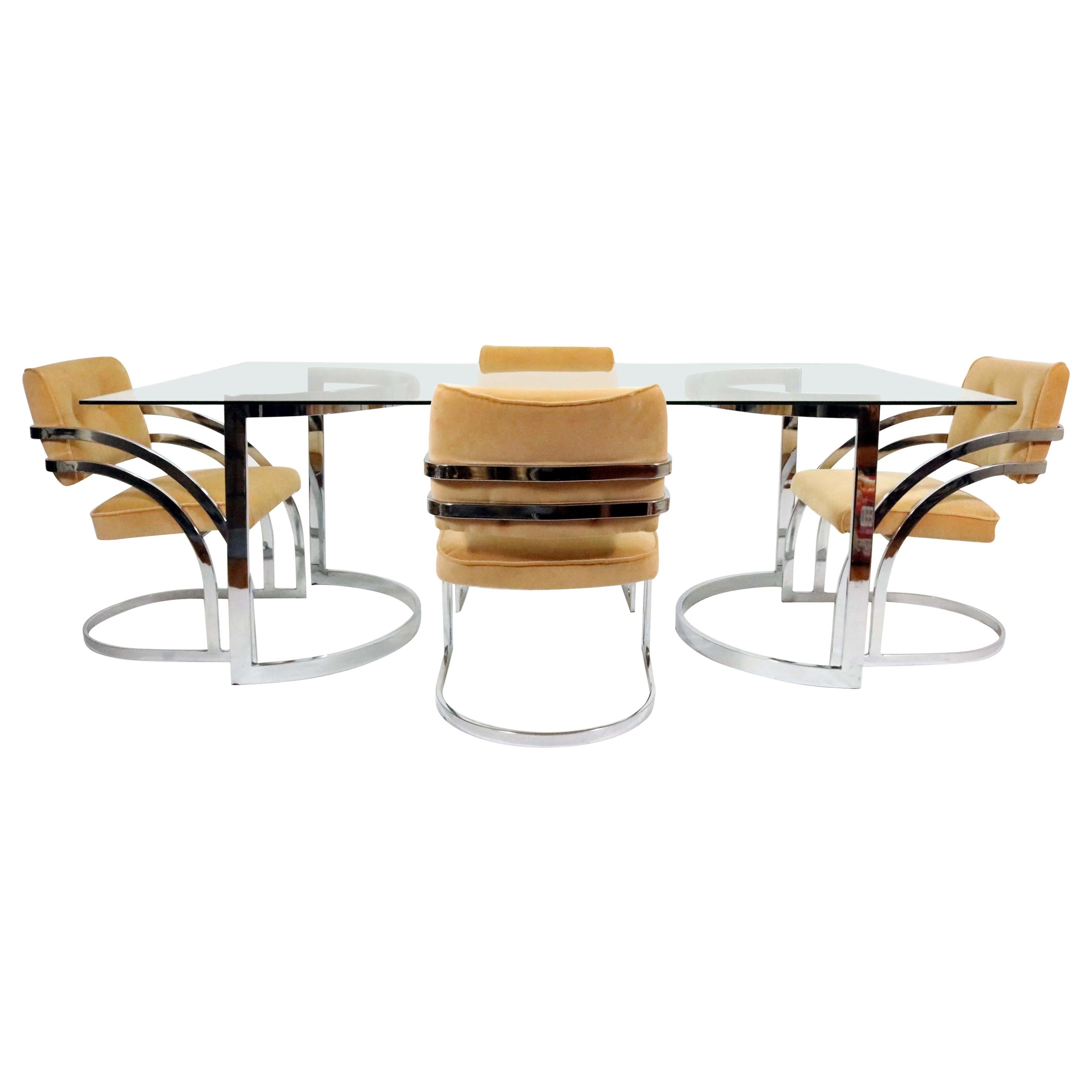 Chrome and Glass Dining Table and Chairs by Cal-Style
