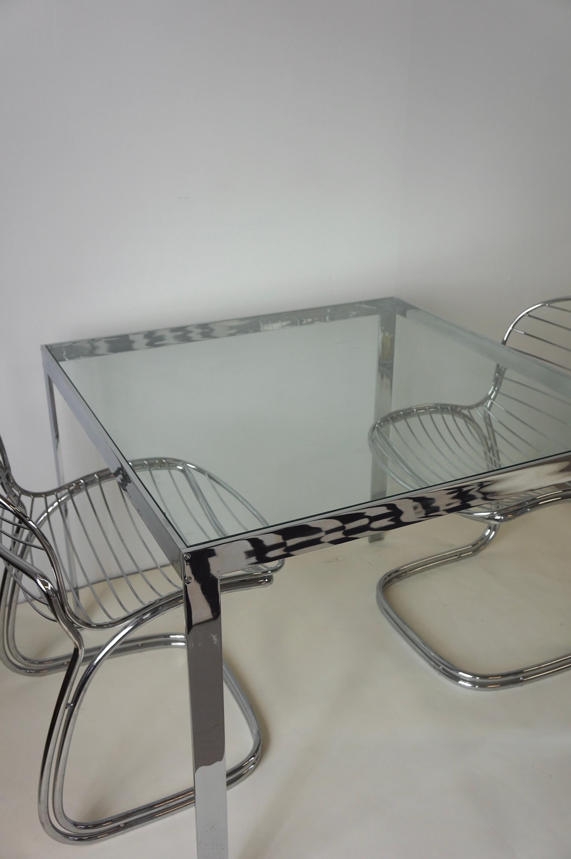 Unknown Chrome and glass dining table  For Sale