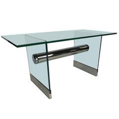 Chrome and Glass Dining Table / Writing Desk by Pace