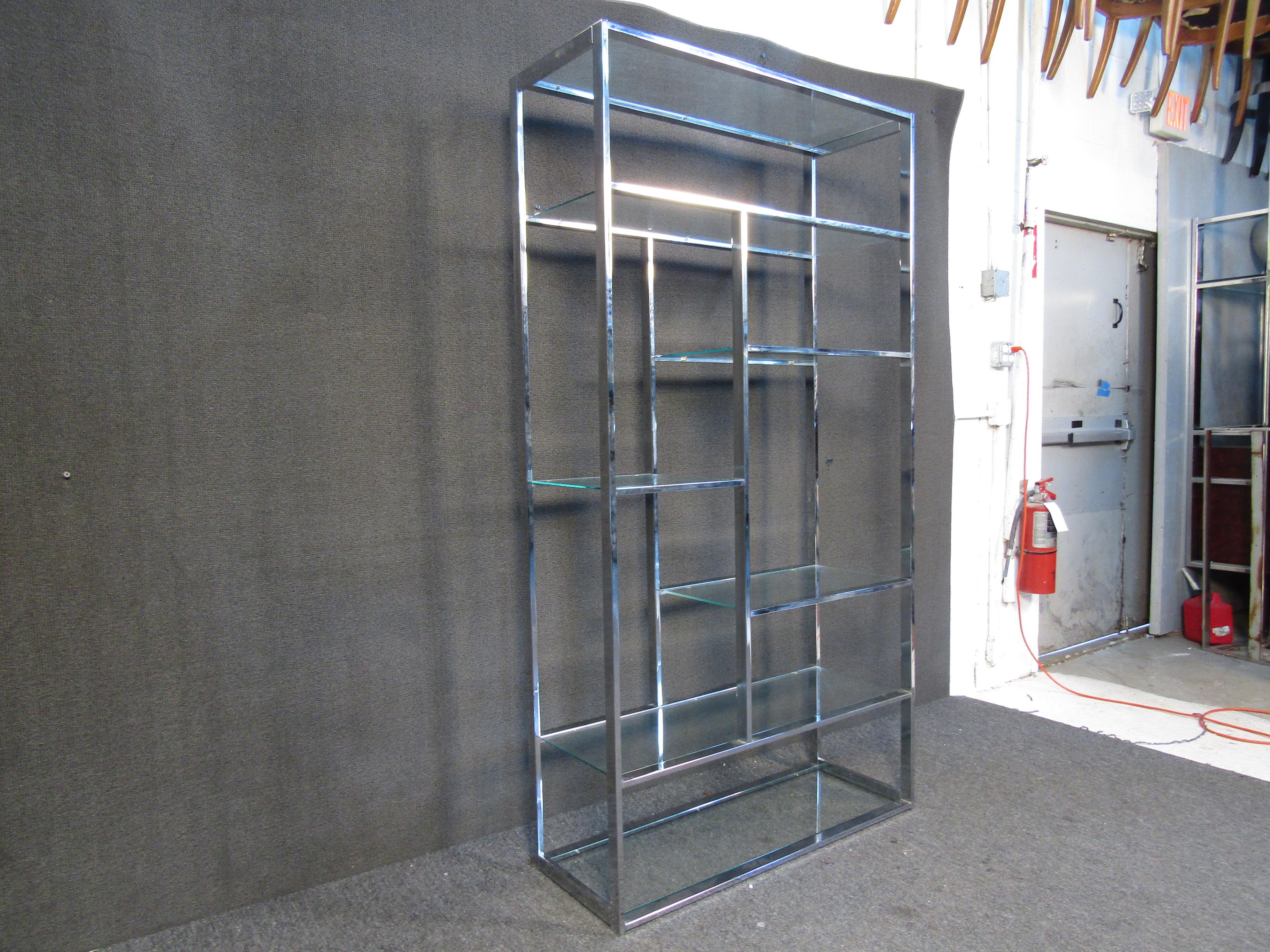 Modern Chrome and Glass Etagere in the Style of Milo Baughman