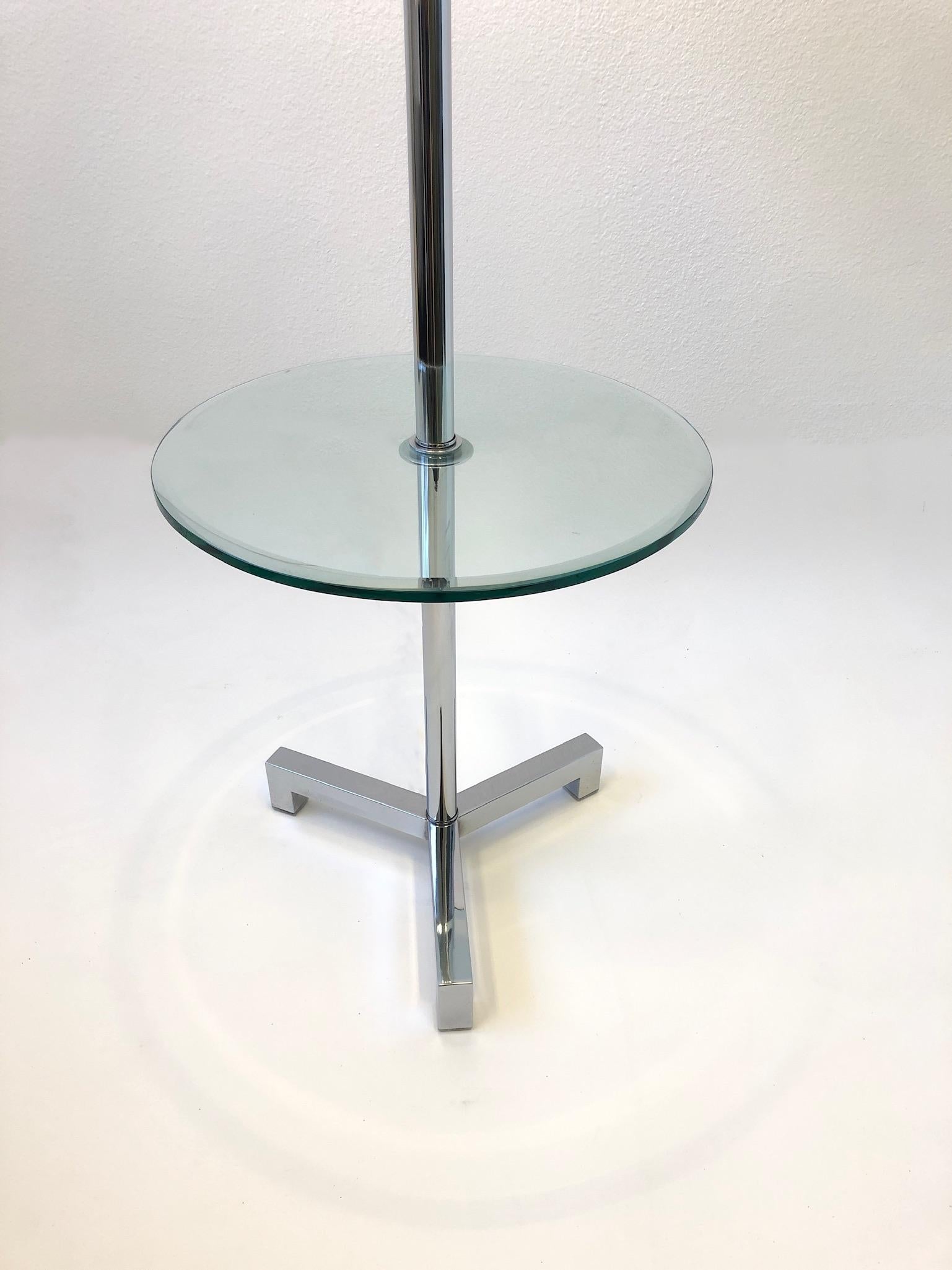 Mid-Century Modern Chrome and Glass Floor Lamp with Table by Charles Hollis Jones