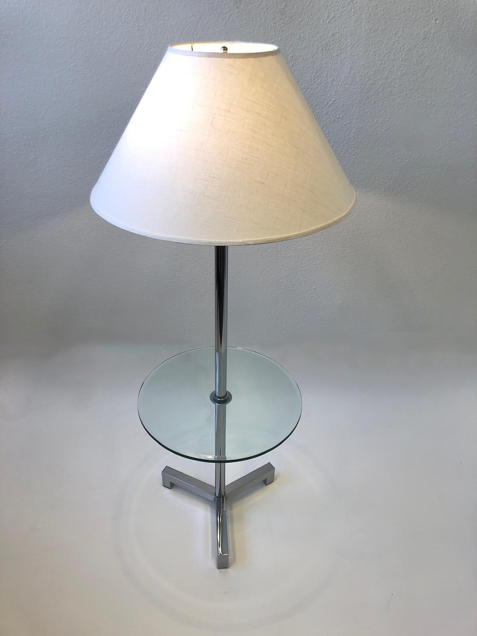 Chrome and Glass Floor Lamp with Table by Charles Hollis Jones In Good Condition In Palm Springs, CA