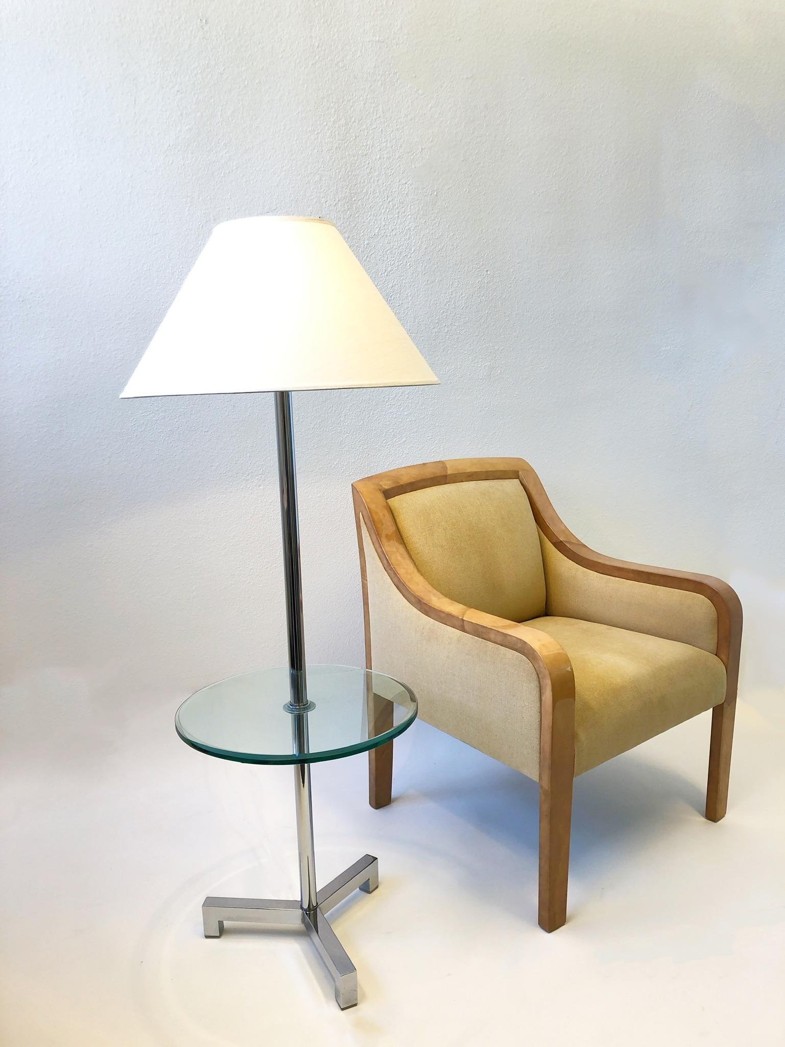 Mid-20th Century Chrome and Glass Floor Lamp with Table by Charles Hollis Jones