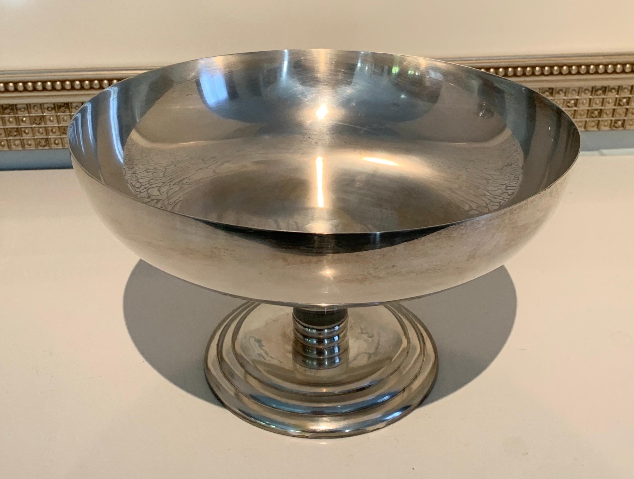 Mid-Century Modern Chrome and Glass Footed Bowl