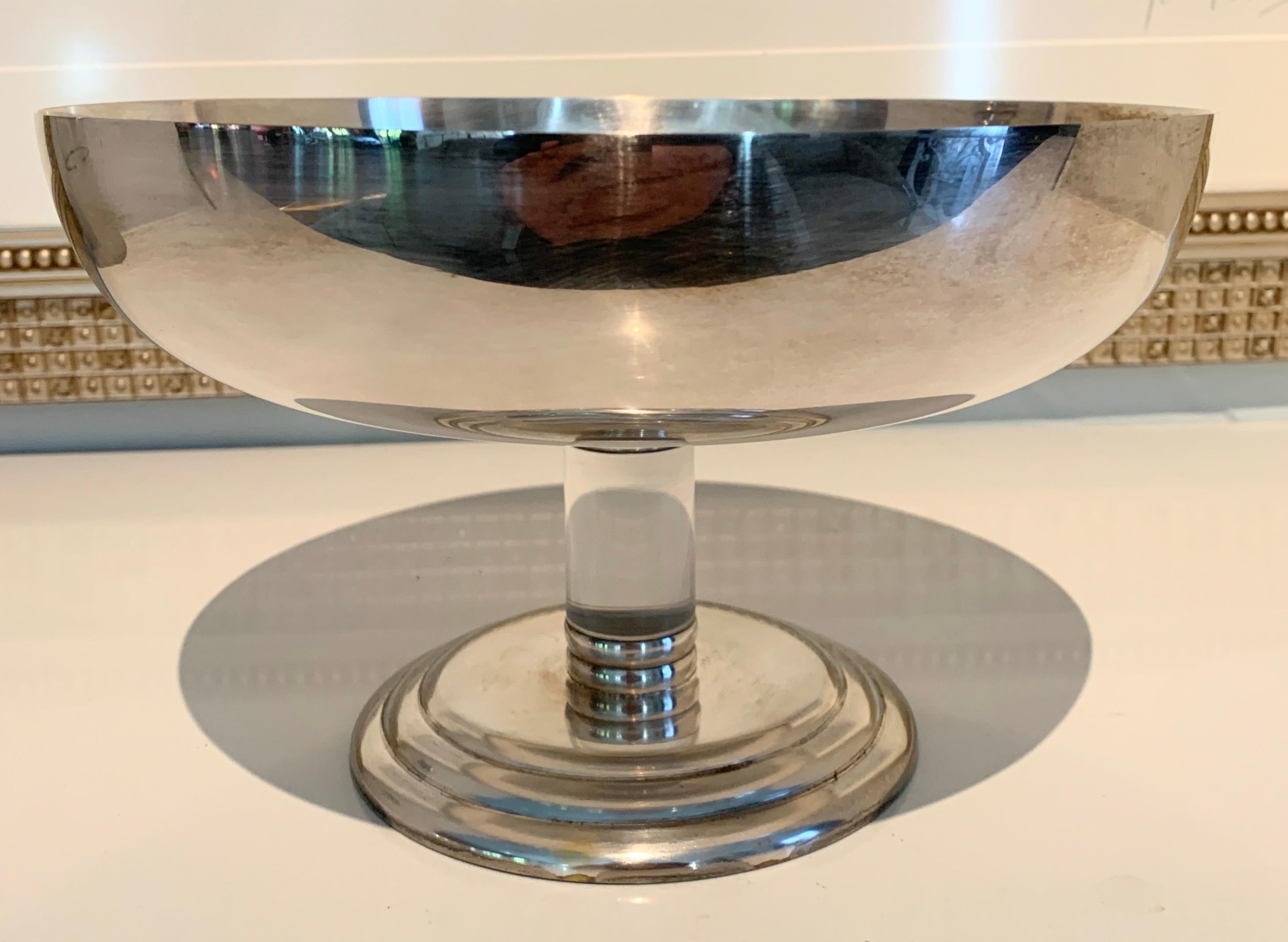 Polished Chrome and Glass Footed Bowl