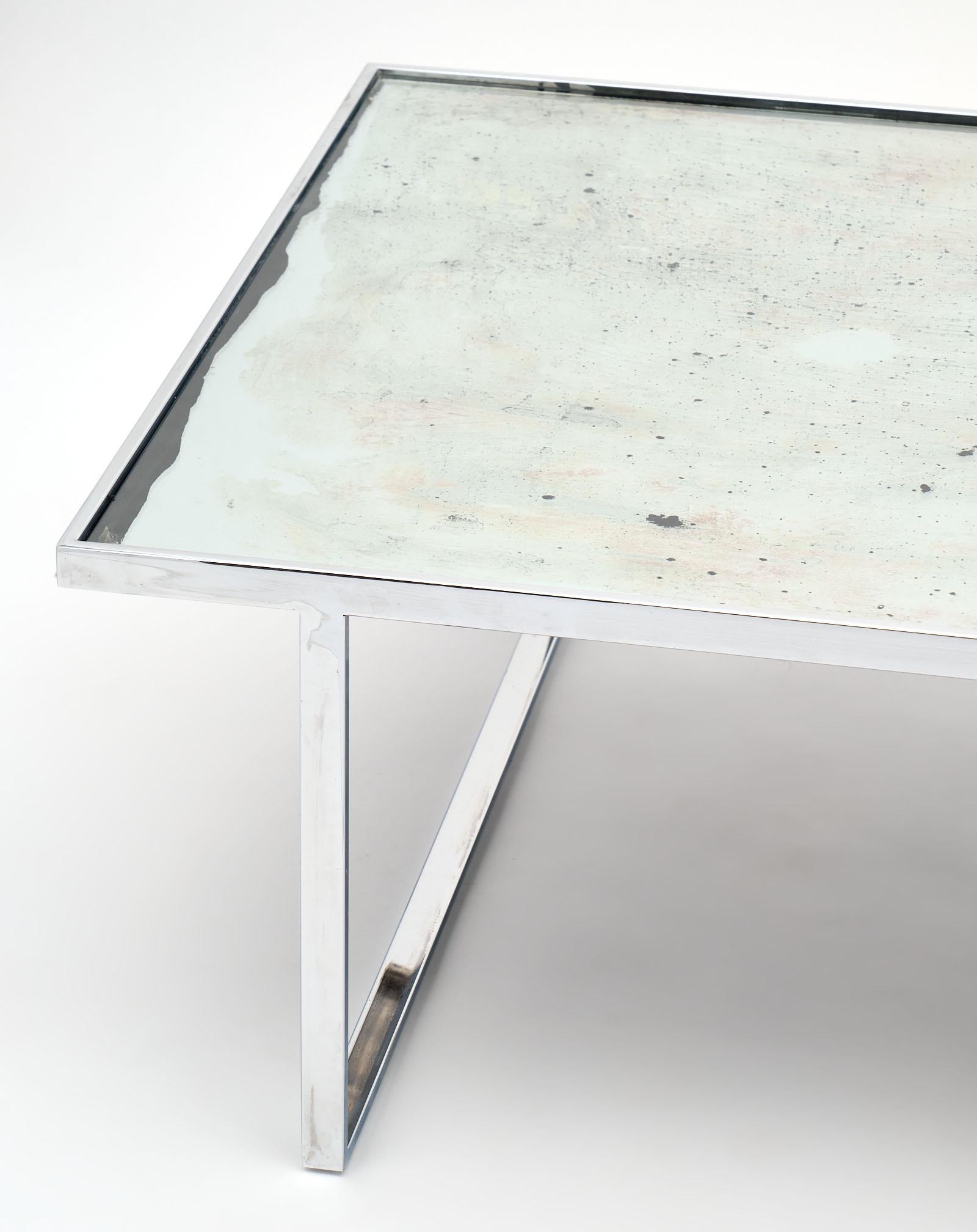 Modern Chrome and Glass French Vintage Coffee Table For Sale