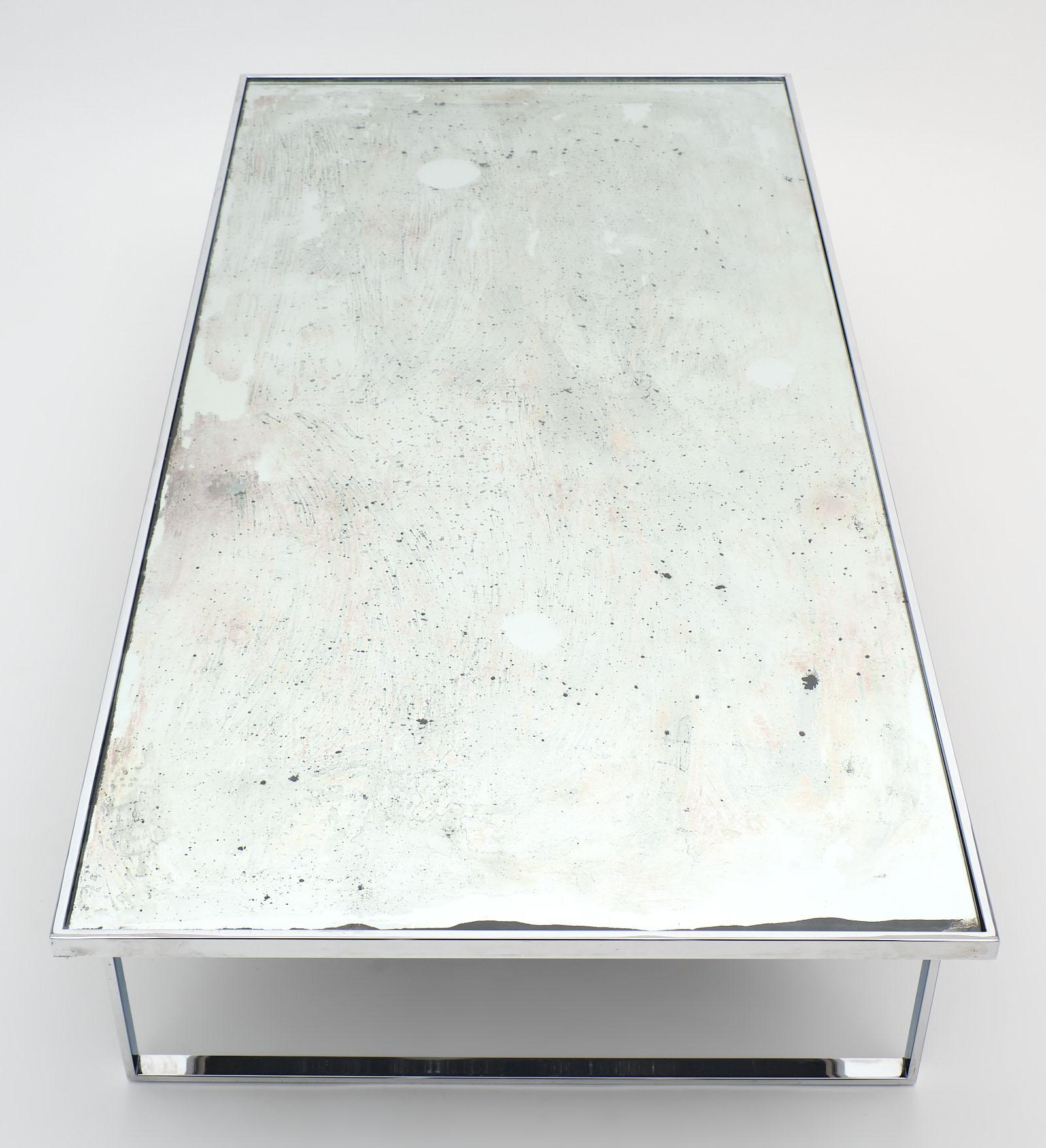Mirror Chrome and Glass French Vintage Coffee Table For Sale