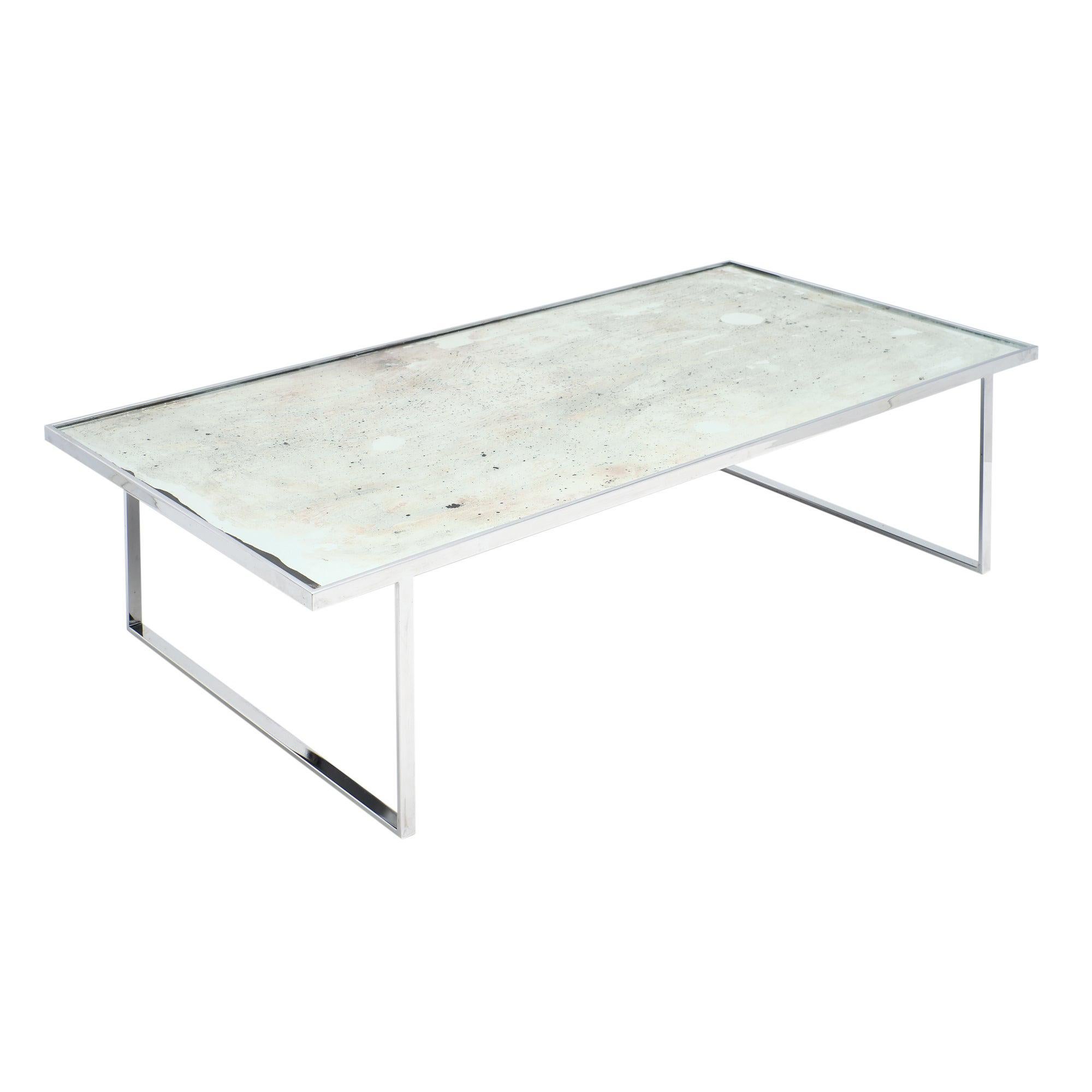 Chrome and Glass French Vintage Coffee Table For Sale