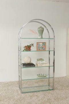 Chrome and Glass Half-Moon Étagère in Style of Milo Baughman