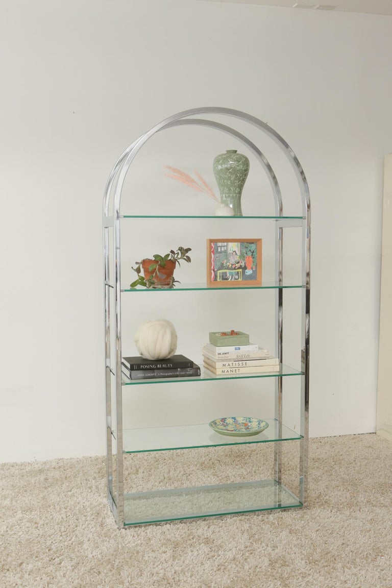 Chrome and Glass HalfMoon Étagère in Style of Milo Baughman at 1stDibs