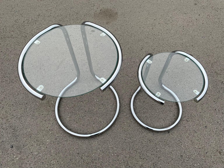 Chrome and glass, Italian vintage Sculptural side tables from the 1980
