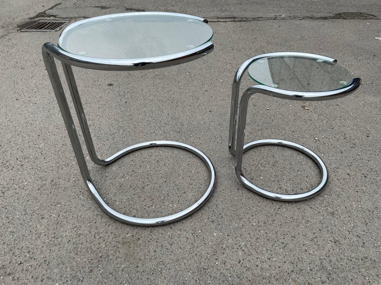 Chrome and glass, Italian vintage Sculptural side tables from the 1980