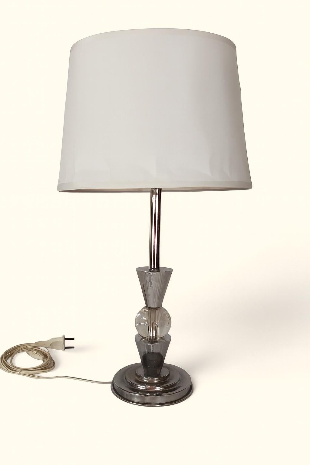 Mid-Century Modern Chrome And Glass Lamp 1950s - Jacques Adnet Style For Sale