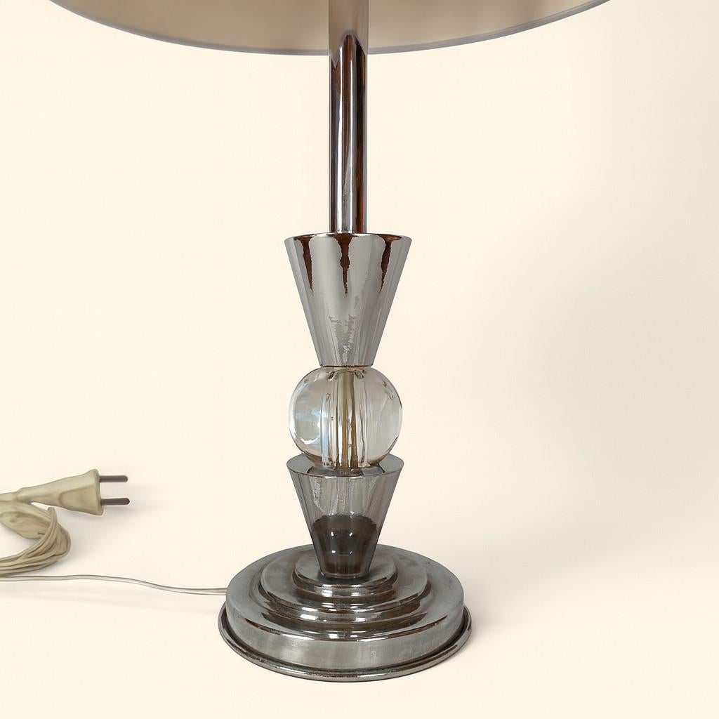 French Chrome And Glass Lamp 1950s - Jacques Adnet Style For Sale