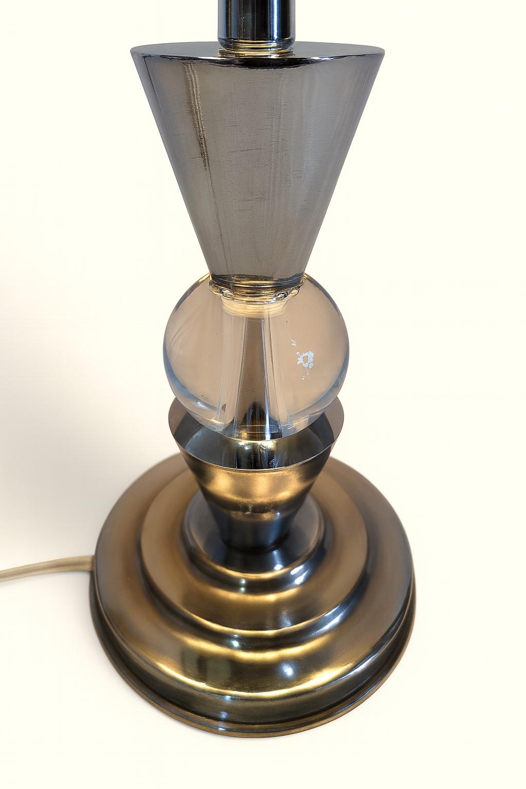 Mid-20th Century Chrome And Glass Lamp 1950s - Jacques Adnet Style For Sale