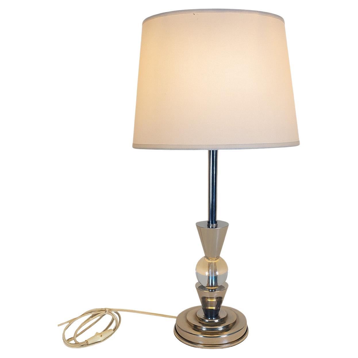 Chrome And Glass Lamp 1950s - Jacques Adnet Style For Sale