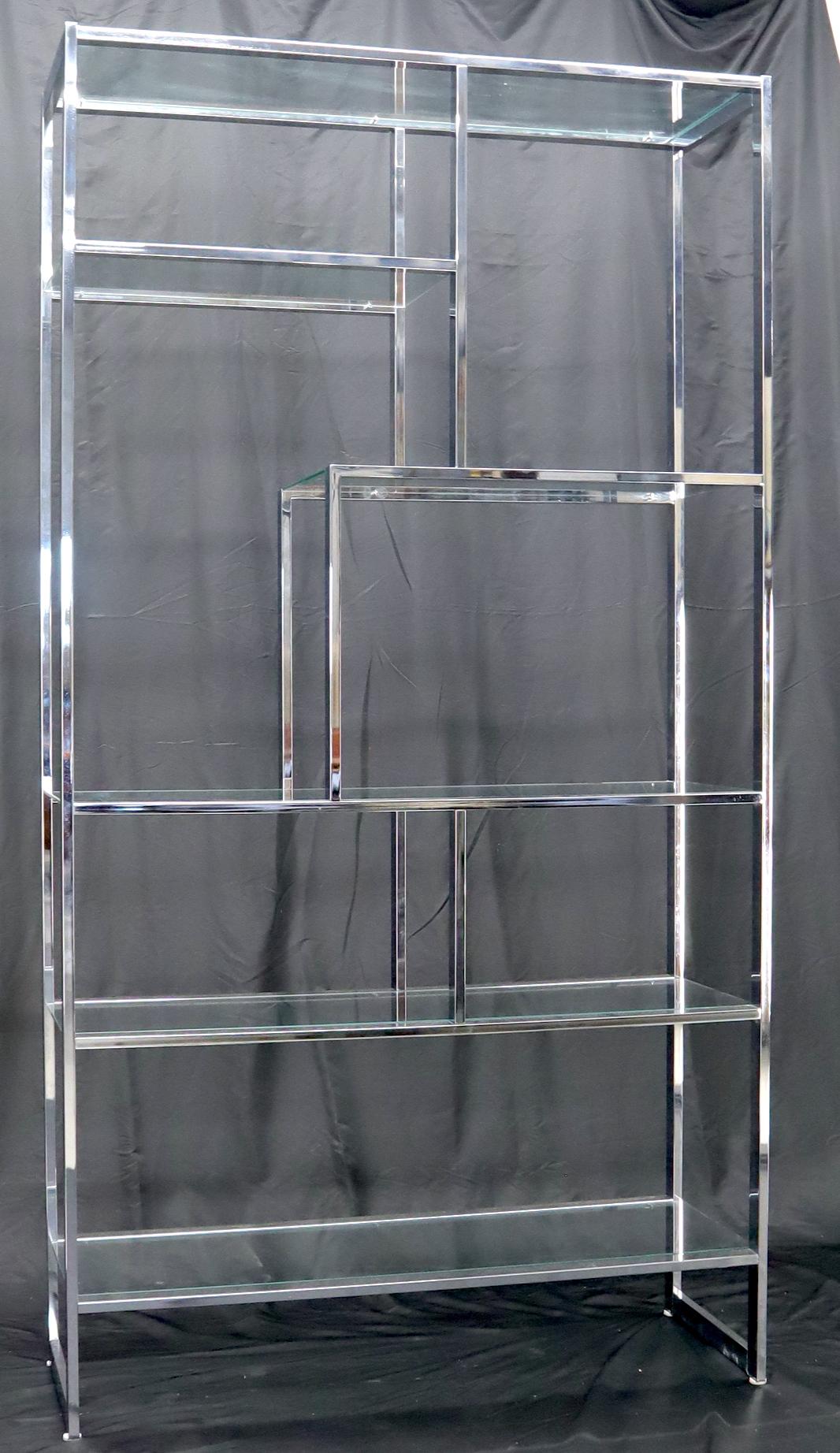 Mid-Century Modern Chrome and Glass Large Design Institute America Étagère Shelving Wall Unit For Sale