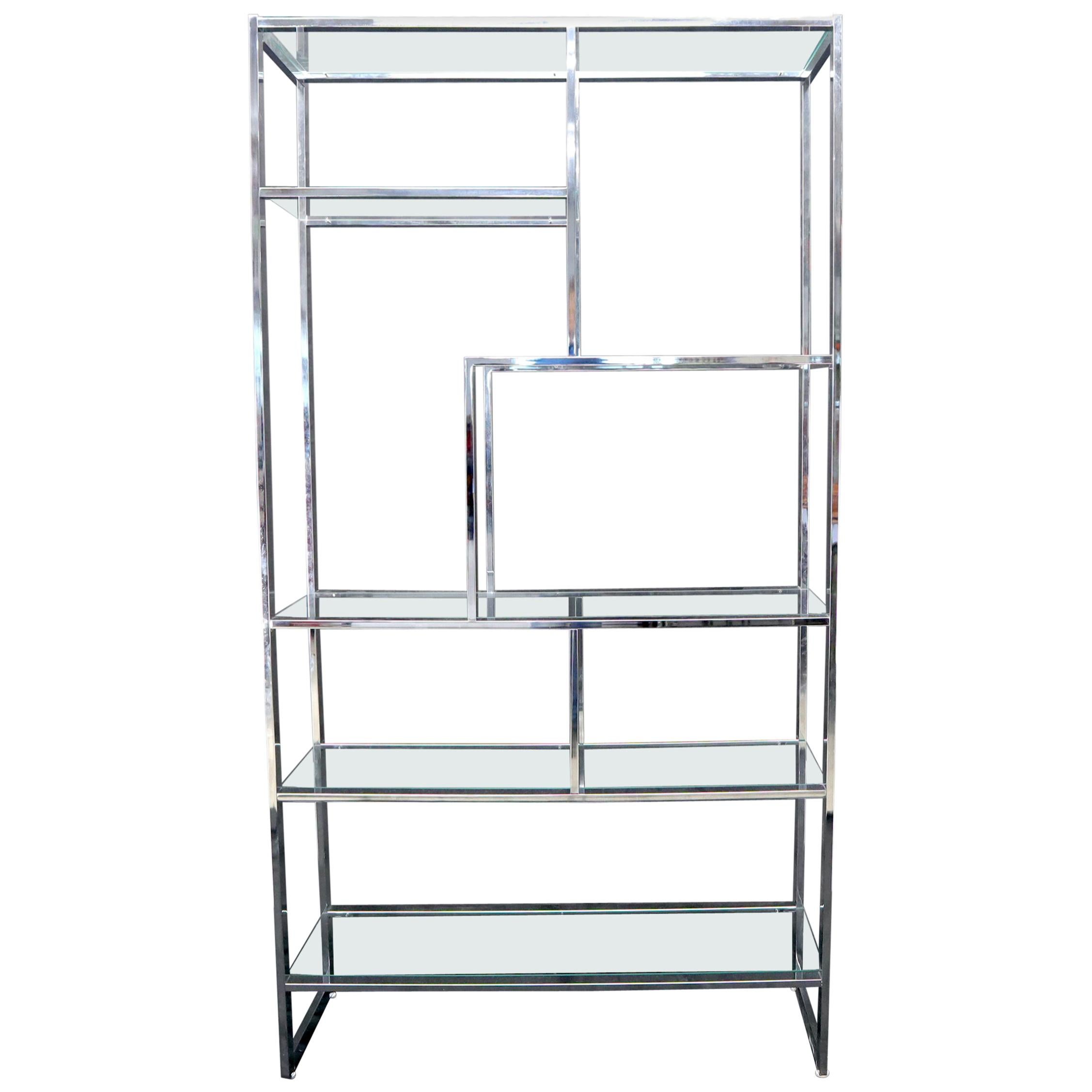 Chrome and Glass Large Design Institute America Étagère Shelving Wall Unit For Sale