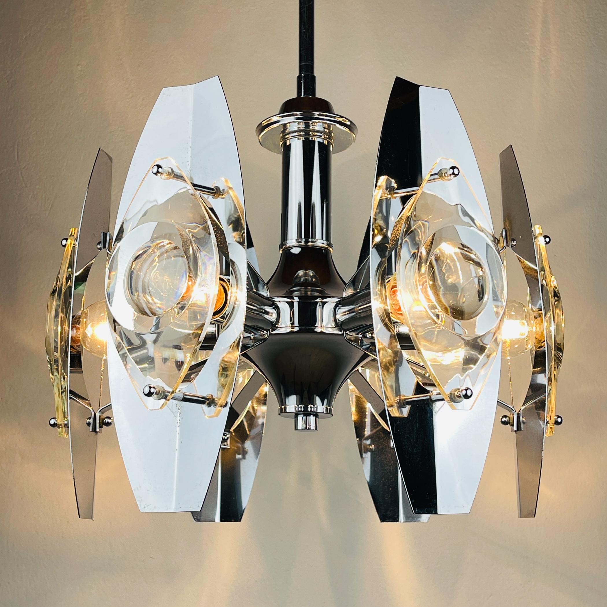 Chrome and Glass Lens Chandelier by Oscar Torlasco Italy 1960s For Sale 3