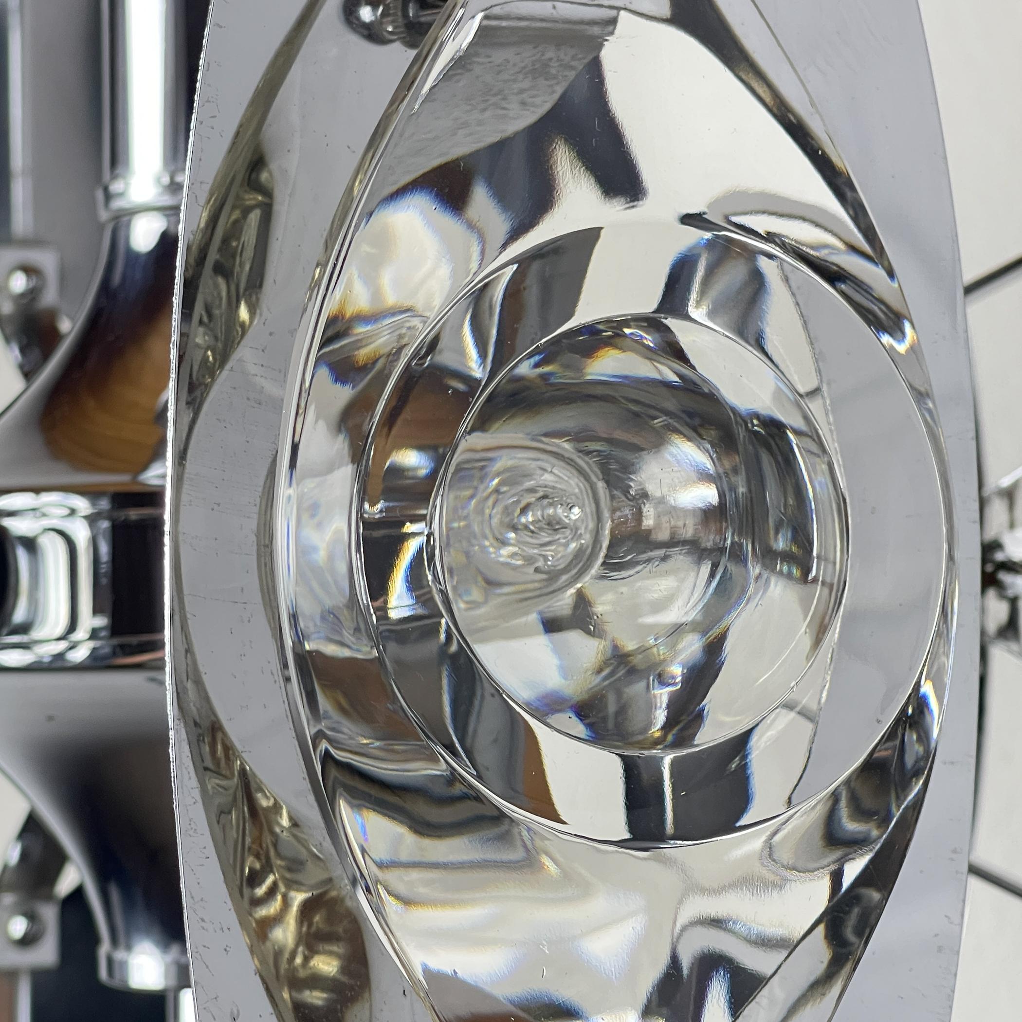 Chrome and Glass Lens Chandelier by Oscar Torlasco Italy 1960s For Sale 4