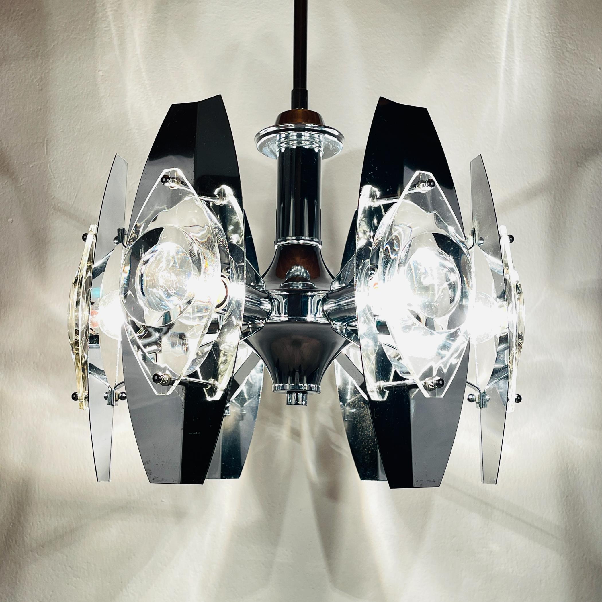 Chrome and Glass Lens Chandelier by Oscar Torlasco Italy 1960s For Sale 7