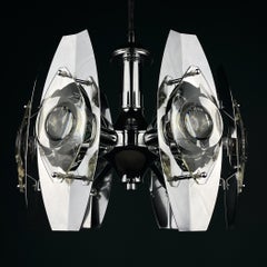 Lustre italien en chrome et verre par Oscar Torlasco, années 1960