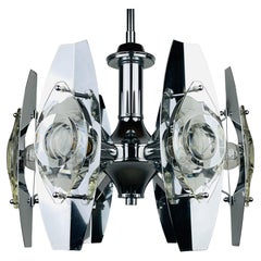 Chrome and Glass Lens Chandelier by Oscar Torlasco Italy 1960s