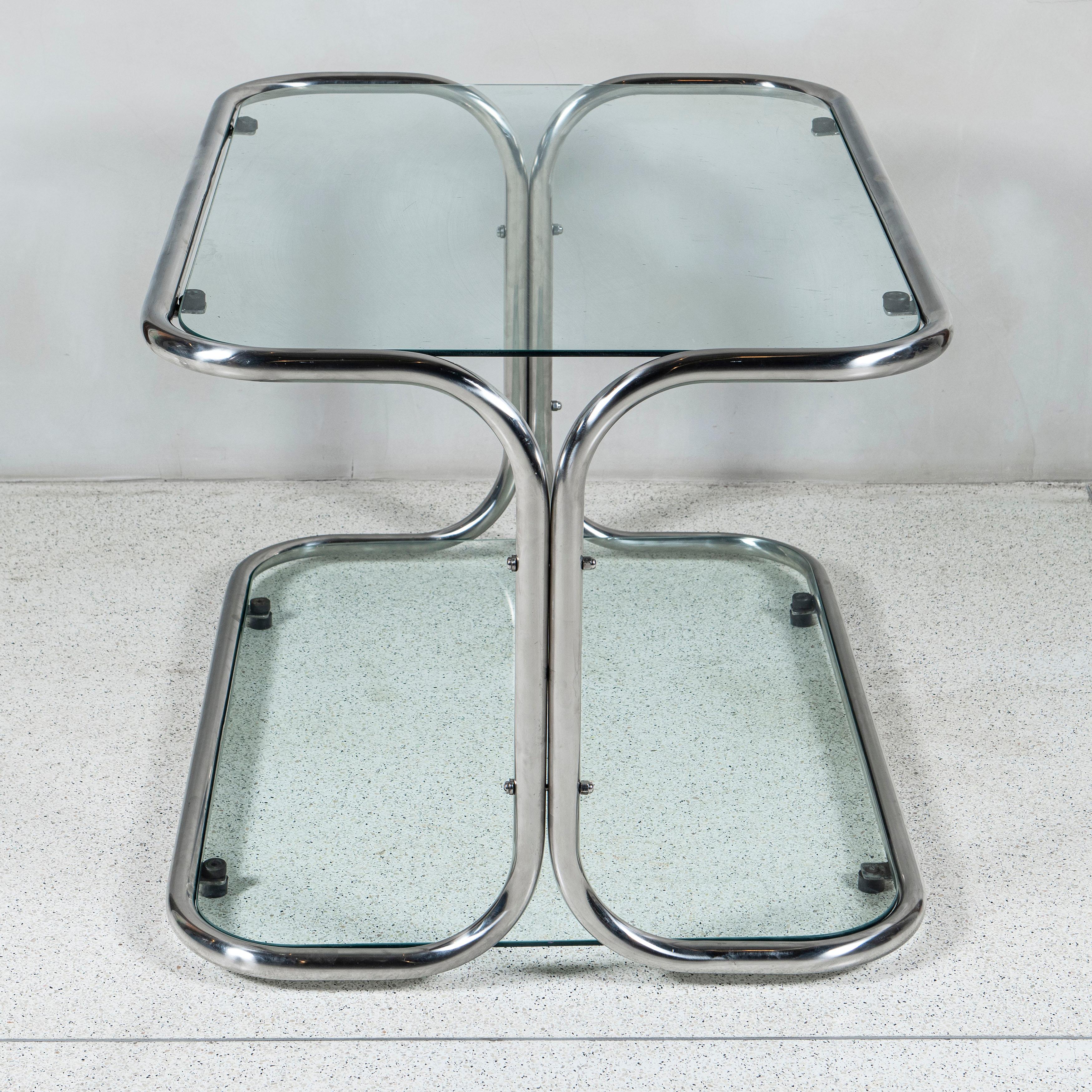 Mid-Century Modern Chrome and Glass Low Table Designed by Reinaldo Leiro and Arnoldo Gaite, 1970 For Sale