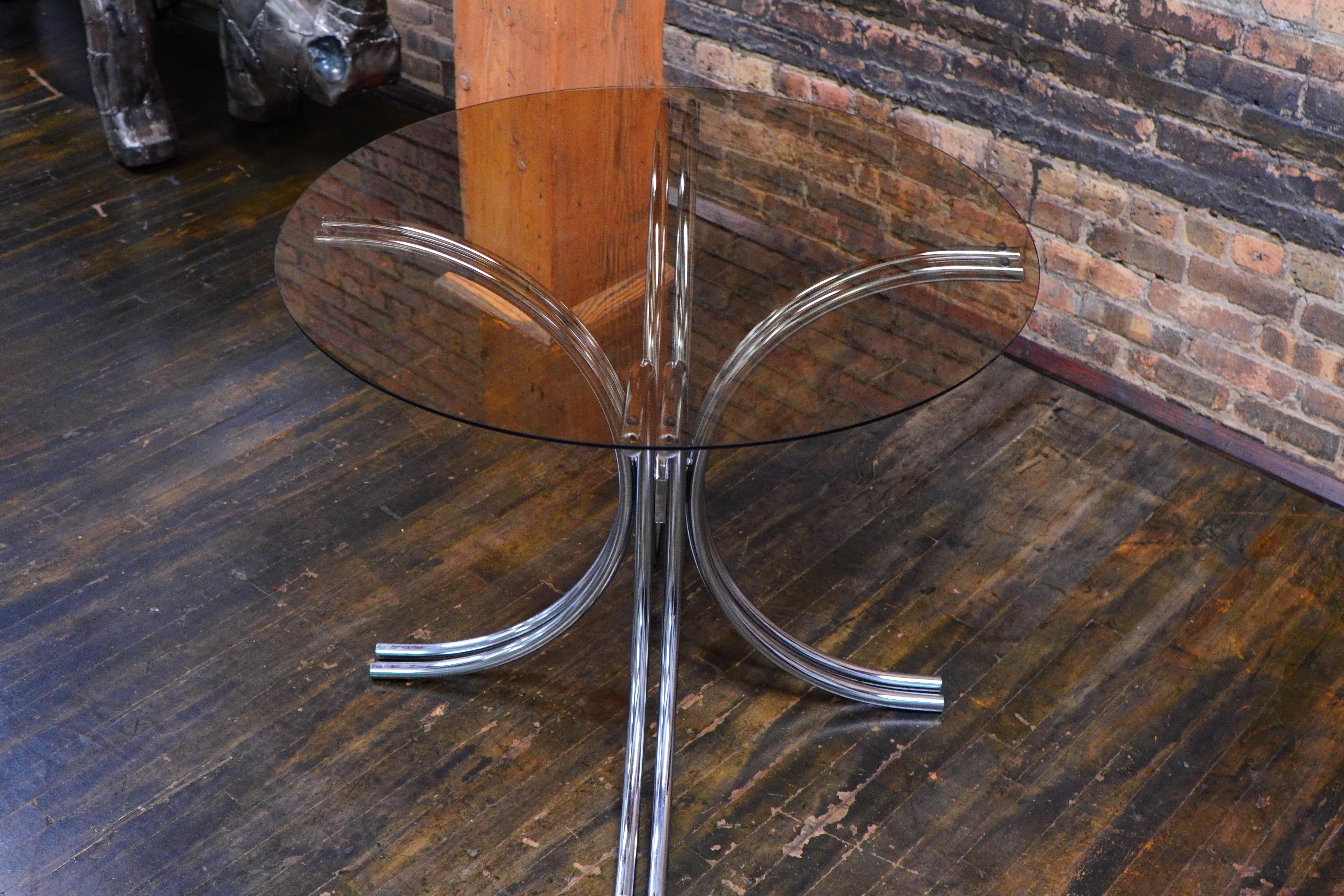 Chrome and Glass Mid-Century Bistro Table and 4 Woven Rattan Chairs For Sale 5