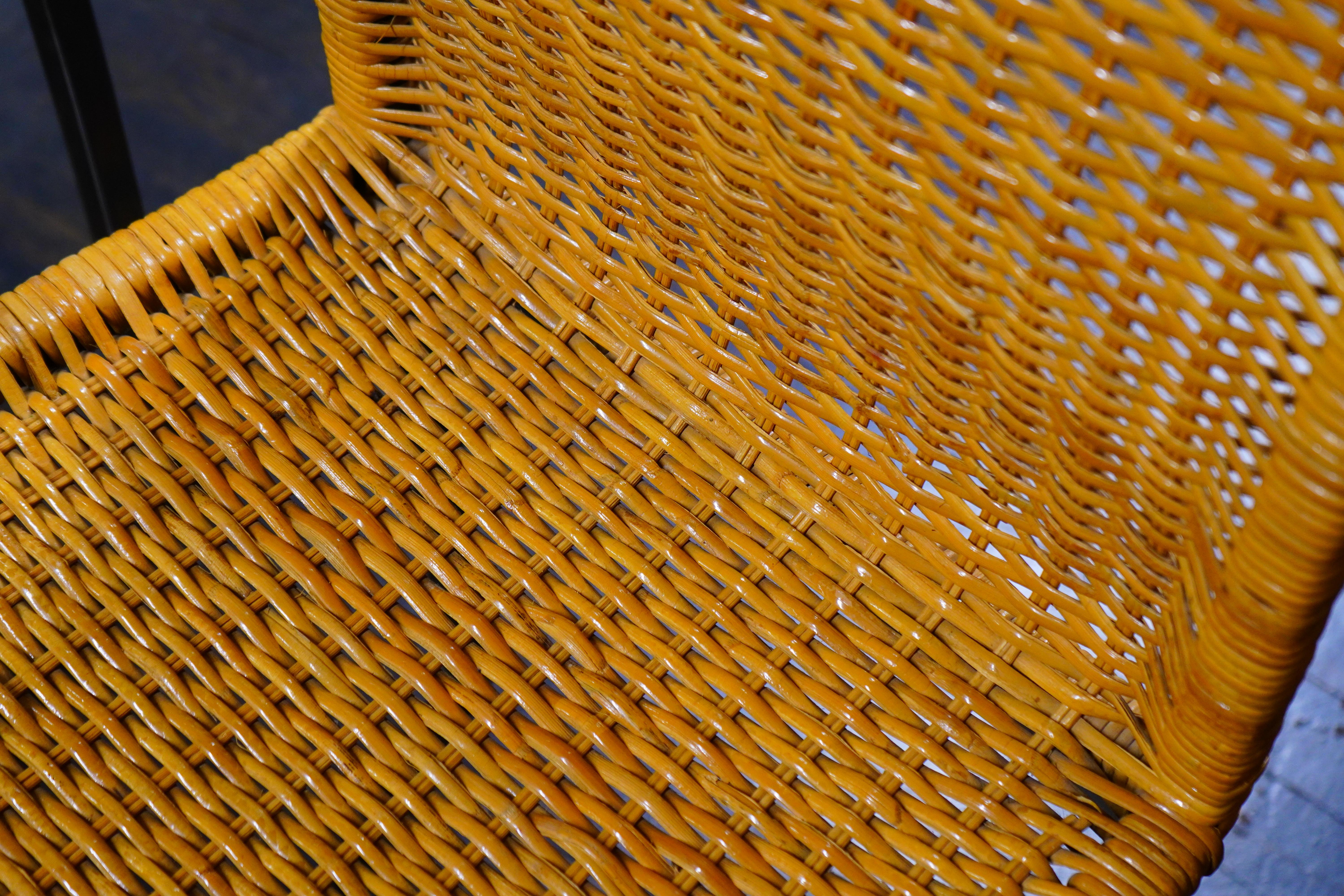 Mid-20th Century Chrome and Glass Mid-Century Bistro Table and 4 Woven Rattan Chairs For Sale