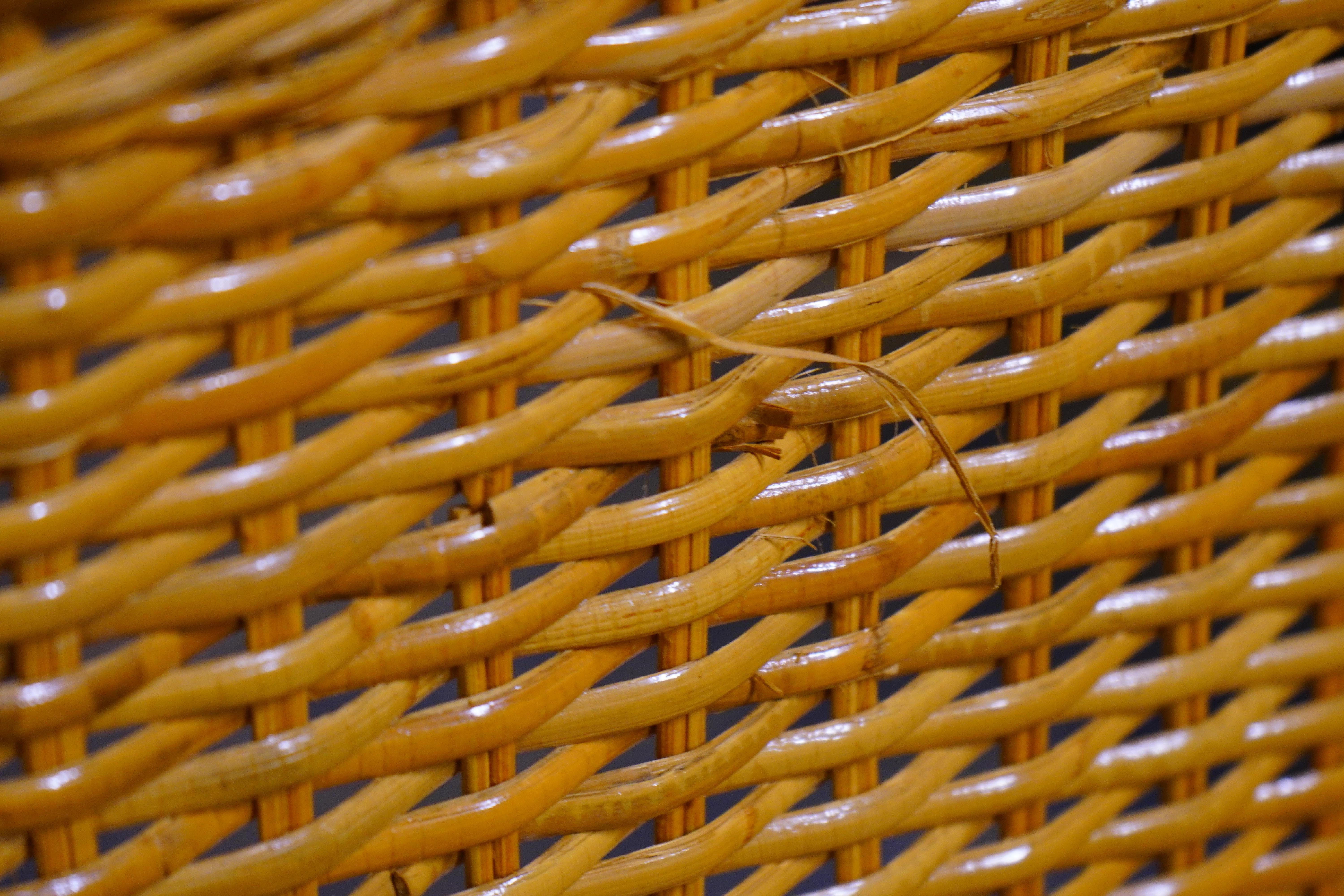 Chrome and Glass Mid-Century Bistro Table and 4 Woven Rattan Chairs For Sale 1