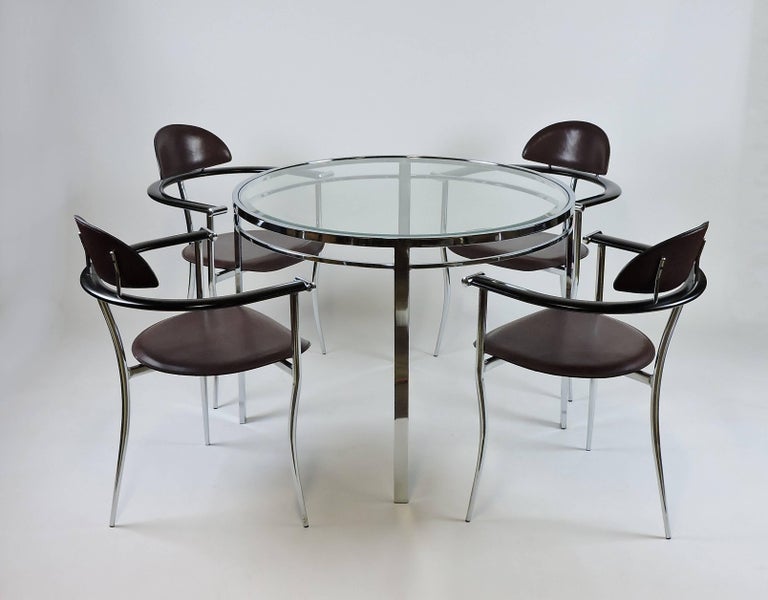 Chrome and Glass Mid-Century Modern Round Dining Table at 1stDibs