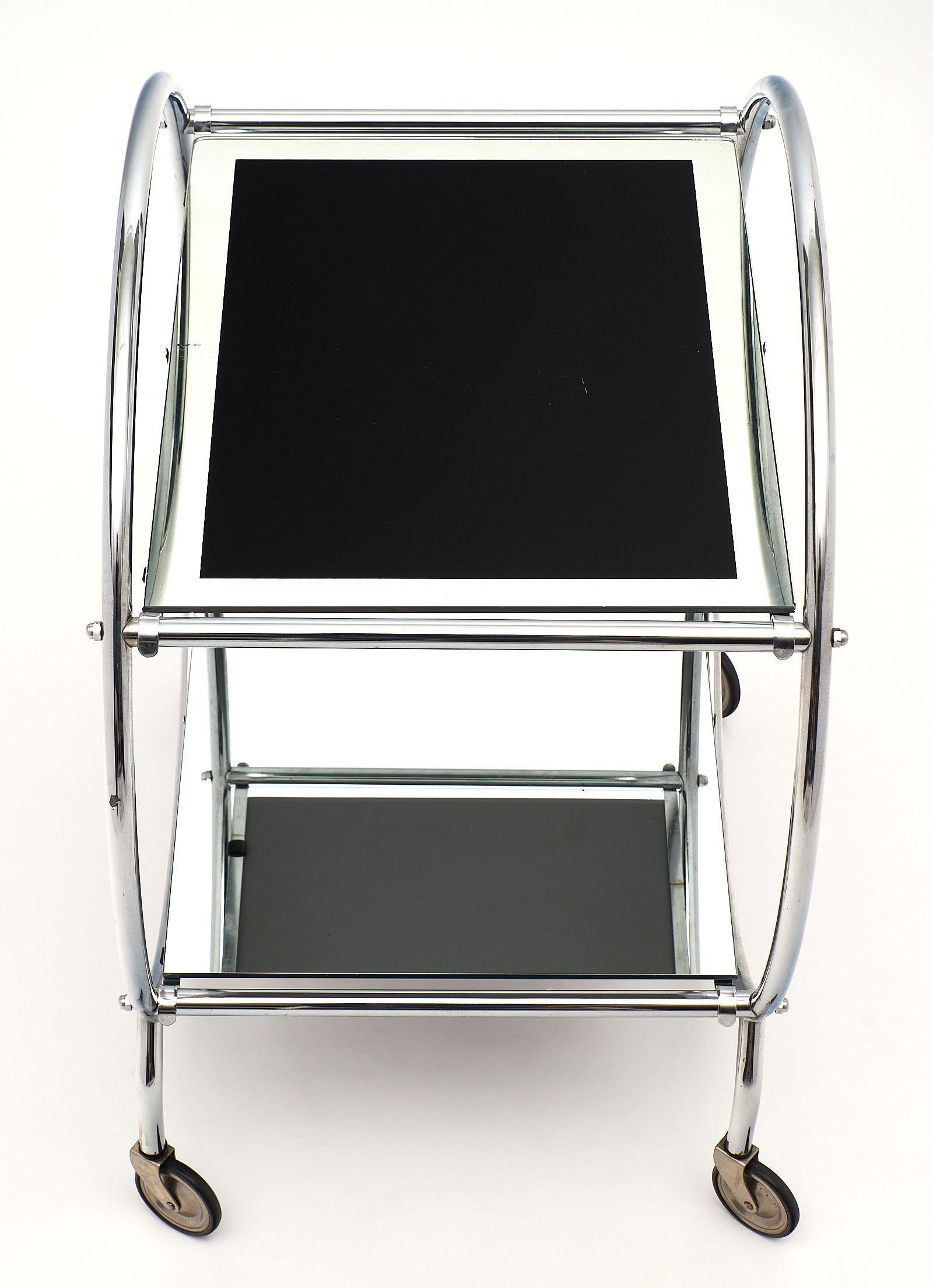 French Chrome and Glass Midcentury Bar Cart