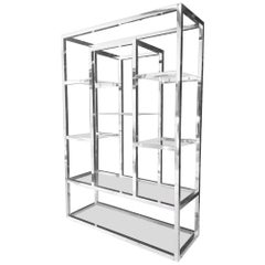 Chrome and Glass Milo Baughman Style Modern Etagere