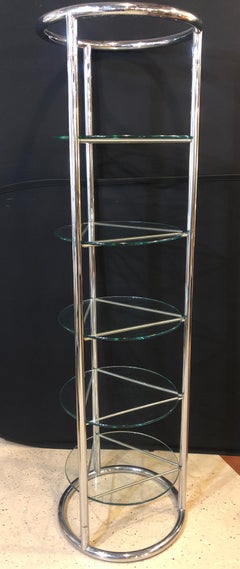 Chrome and Glass Modern Tubular Five Tier Étagère / Shelf