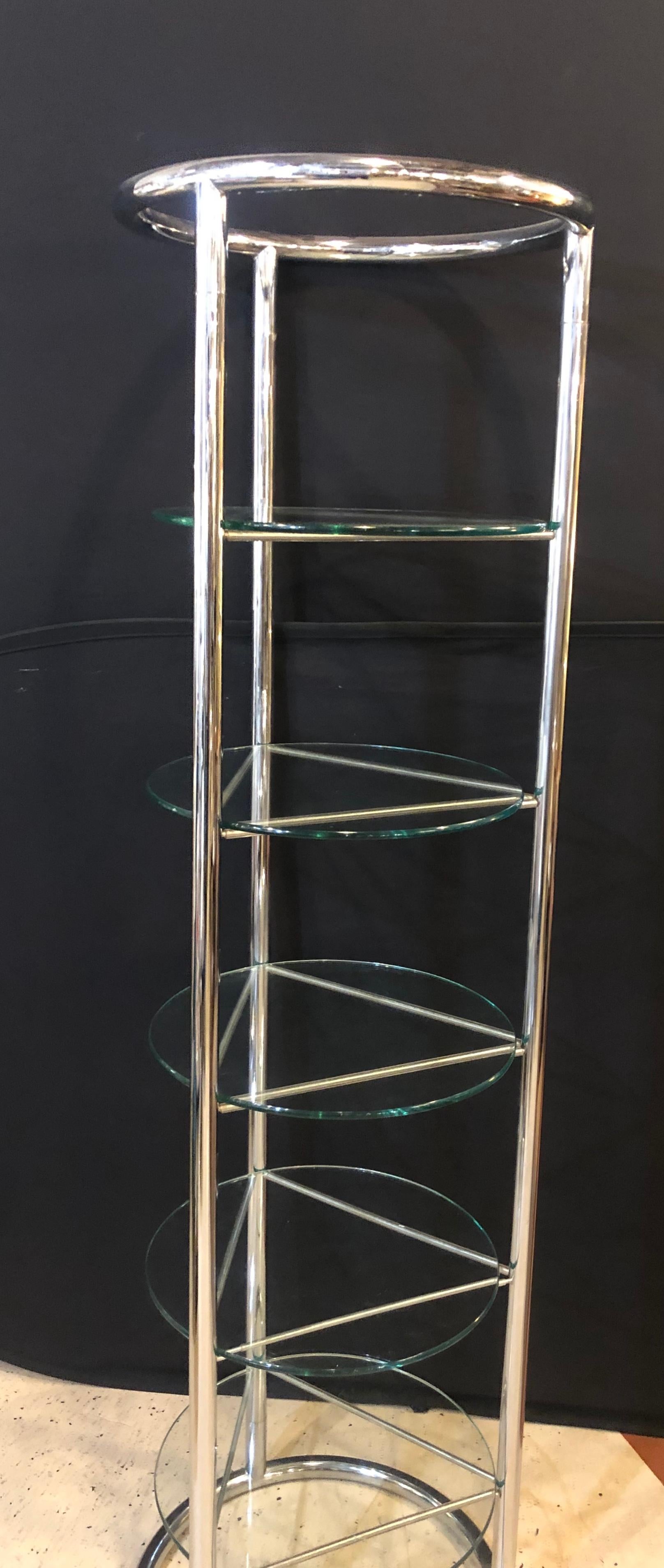 Chrome and Glass Modern Tubular Five Tier Étagère / Shelf 3