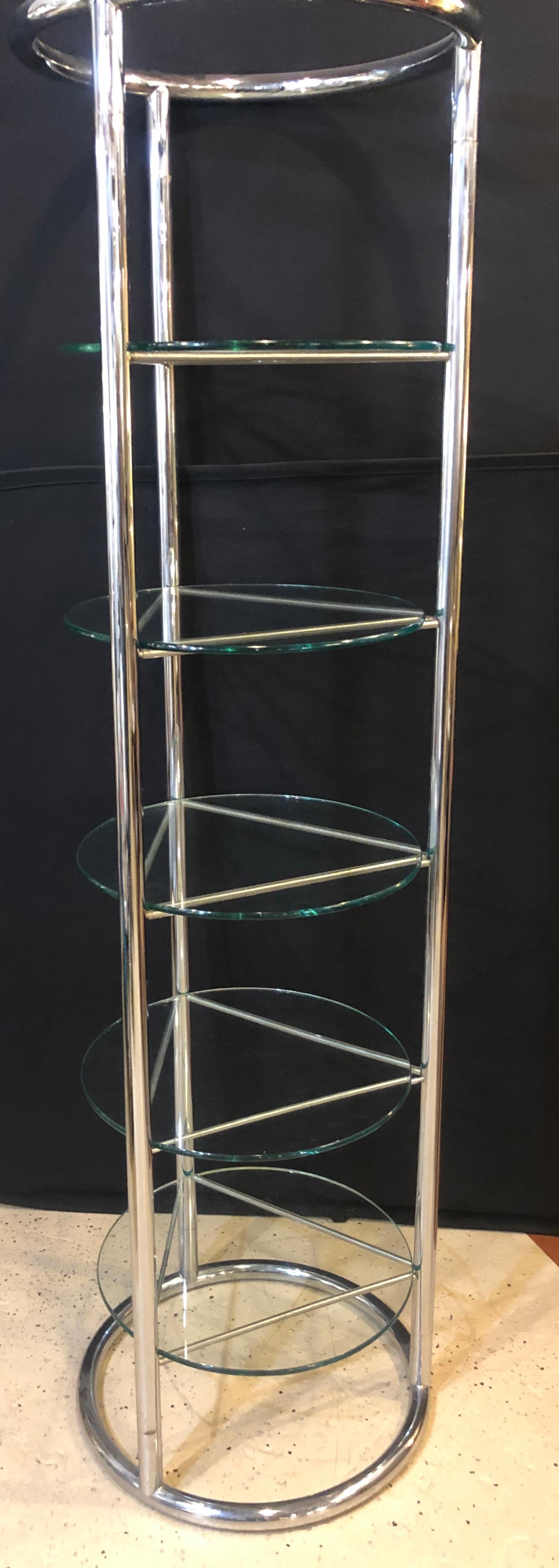 Chrome and Glass Modern Tubular Five Tier Étagère / Shelf 4