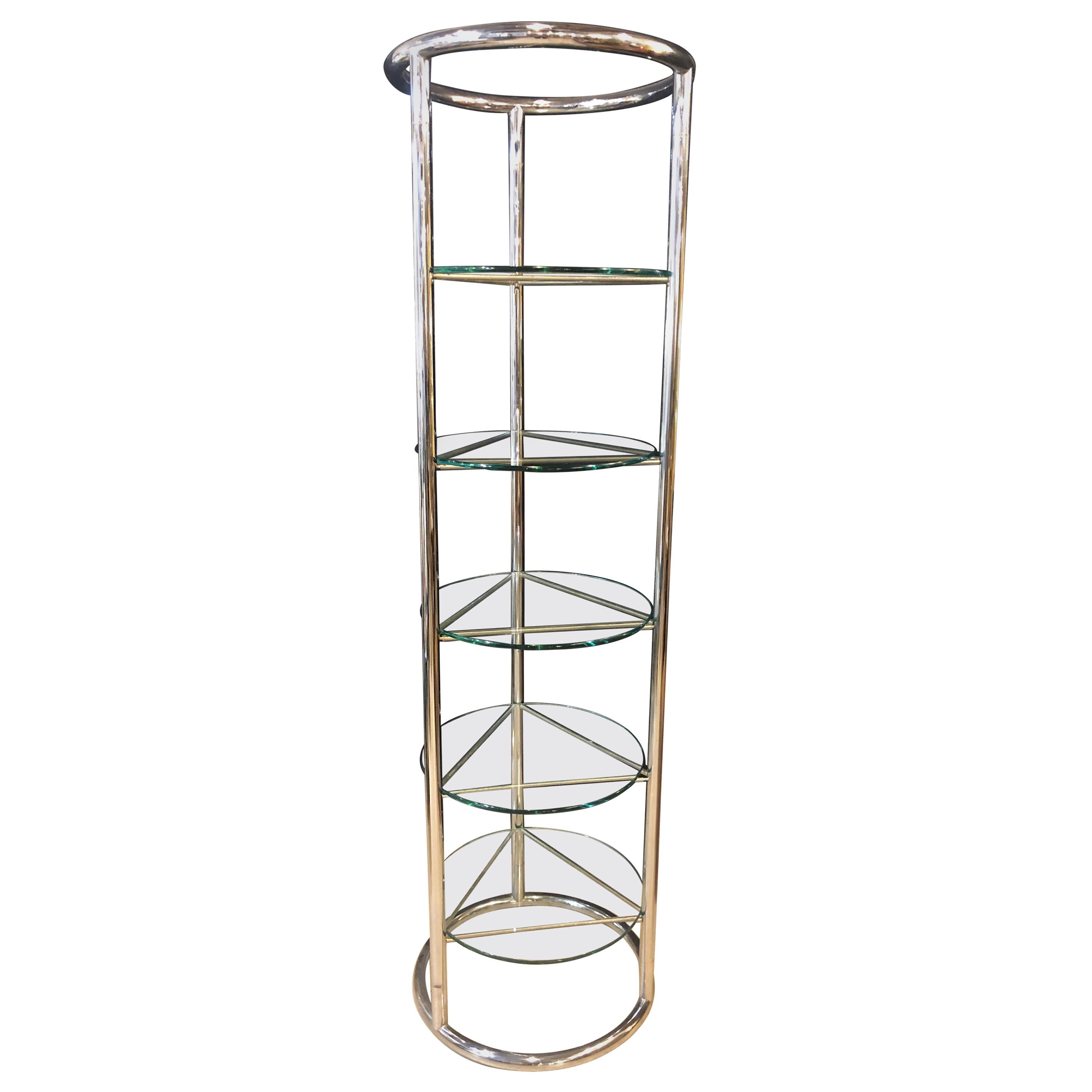 Chrome and Glass Modern Tubular Five Tier Étagère / Shelf