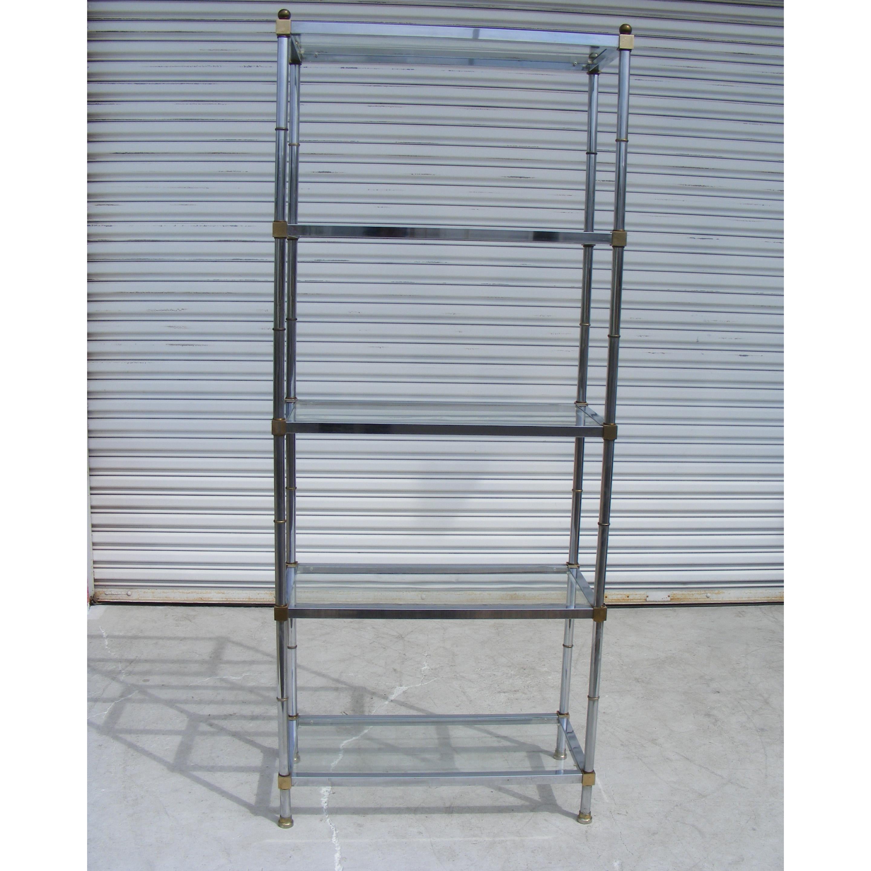 Chrome And Glass Modernist Etagere Shelf Unit In Good Condition For Sale In Pasadena, TX