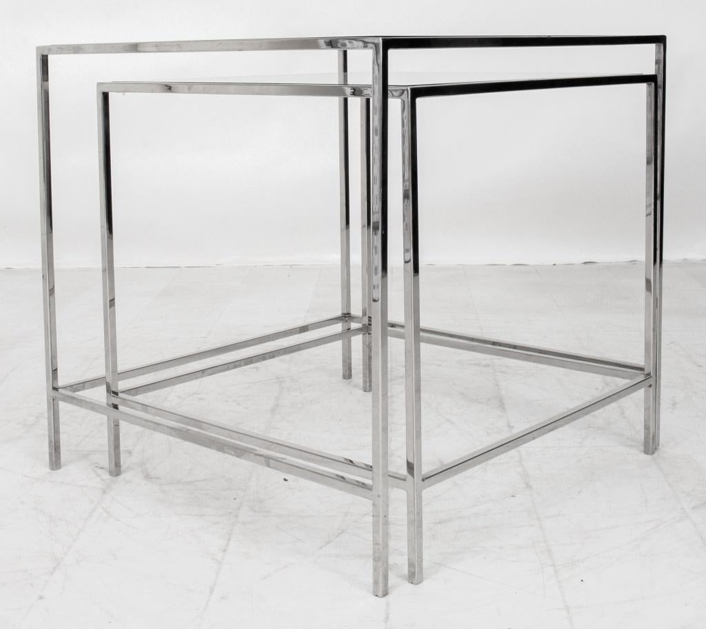 Two Chrome and Glass Nesting Tables, 21st century, larger: 24