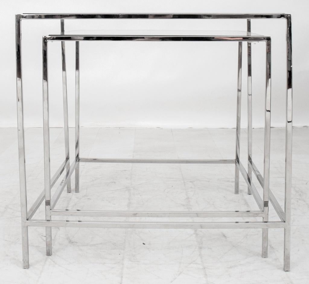 Modern Chrome and Glass Nesting Tables, 2 For Sale
