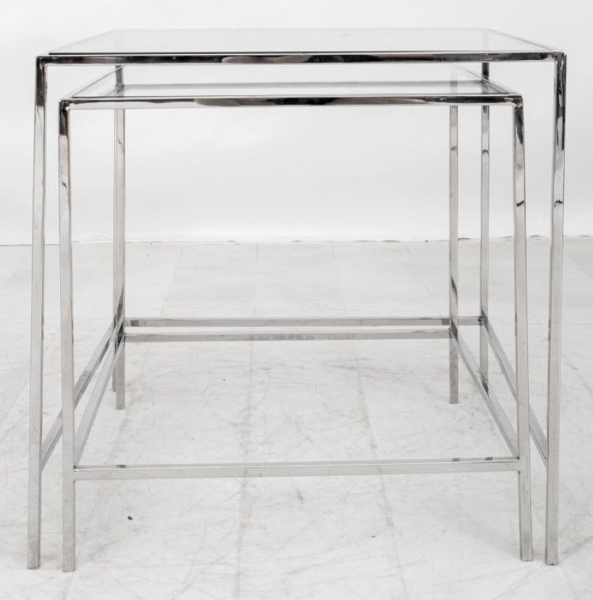 Chrome and Glass Nesting Tables, 2 In Good Condition For Sale In New York, NY