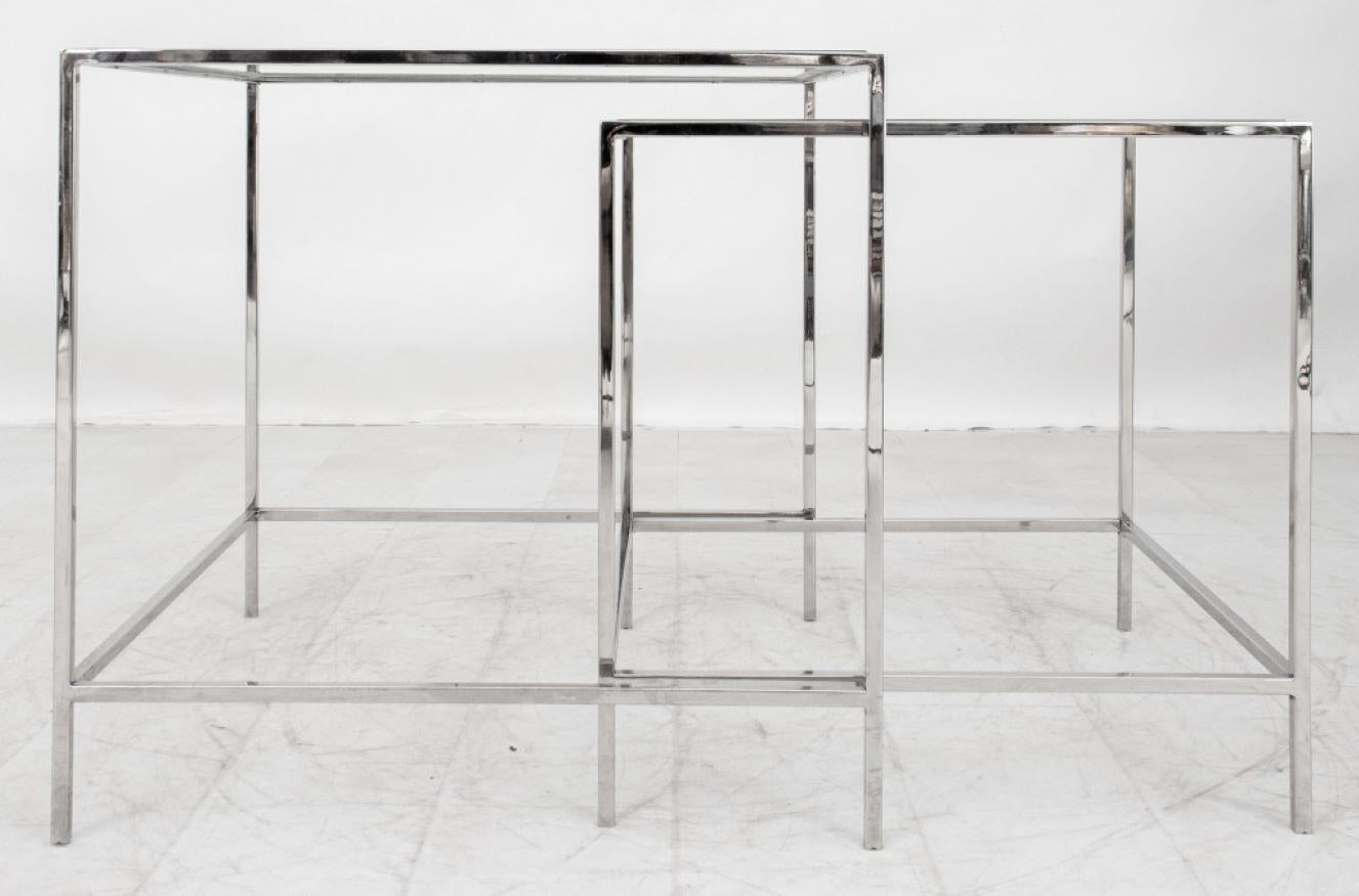 Contemporary Chrome and Glass Nesting Tables, 2 For Sale