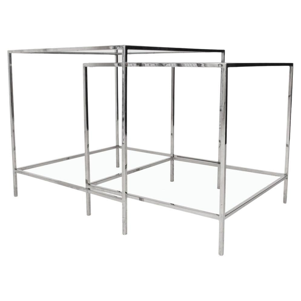 Chrome and Glass Nesting Tables, 2 For Sale