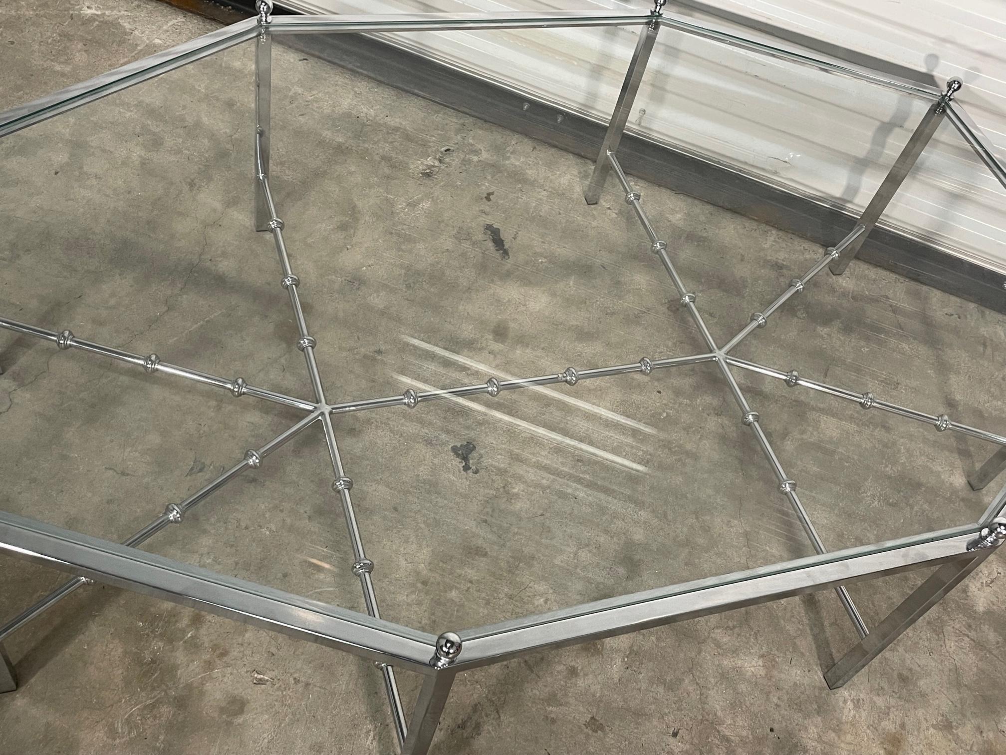 American Chrome and Glass Octagonal Coffee/Cocktail Table by Maison Jansen For Sale