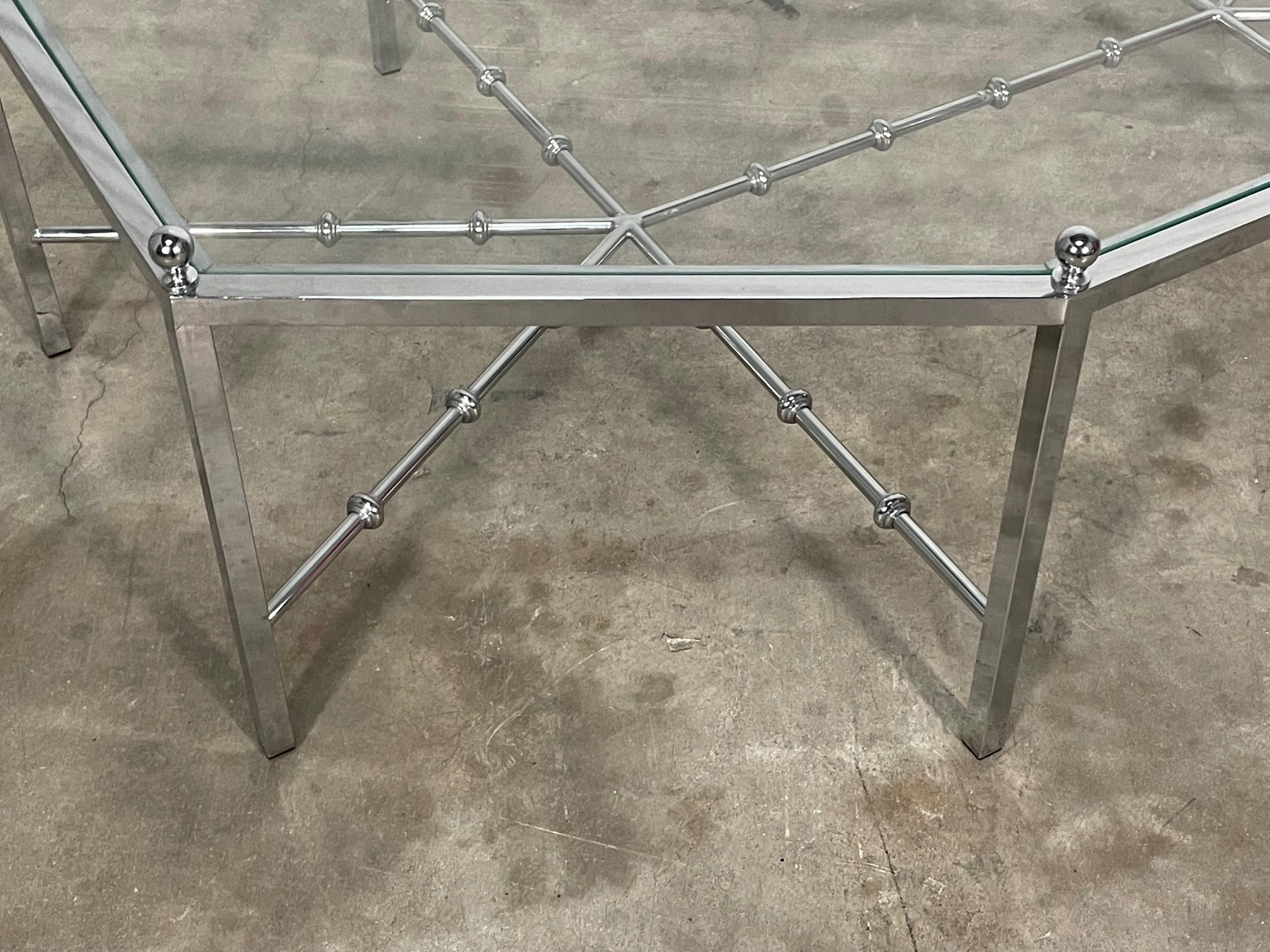 Chrome and Glass Octagonal Coffee/Cocktail Table by Maison Jansen In Good Condition For Sale In Jacksonville, FL
