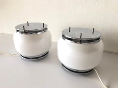 Chrome and Glass Pair of Table Lamps, 1960s, Italy